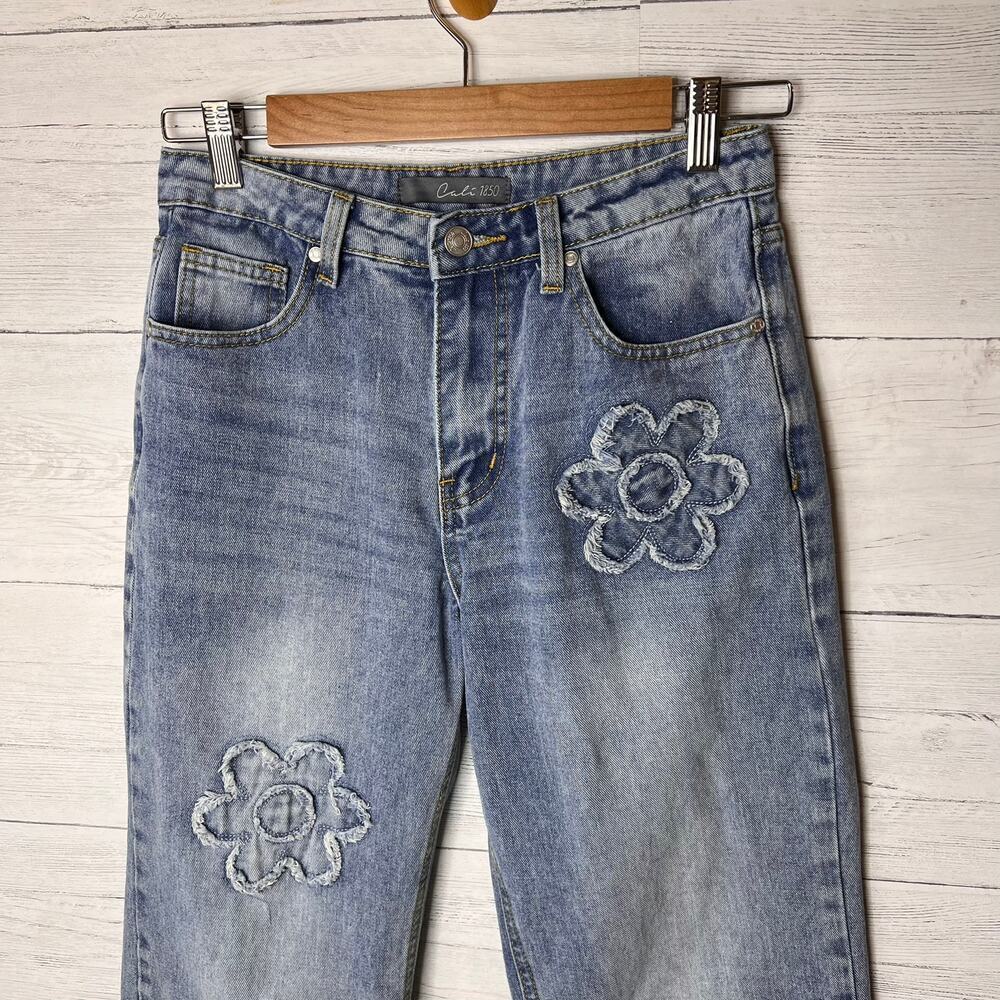 Cali 1850 Jeans Womens Size 7/28 Flower Daisy Patch Denim Jeans Cotton Blend - Picture 8 of 16